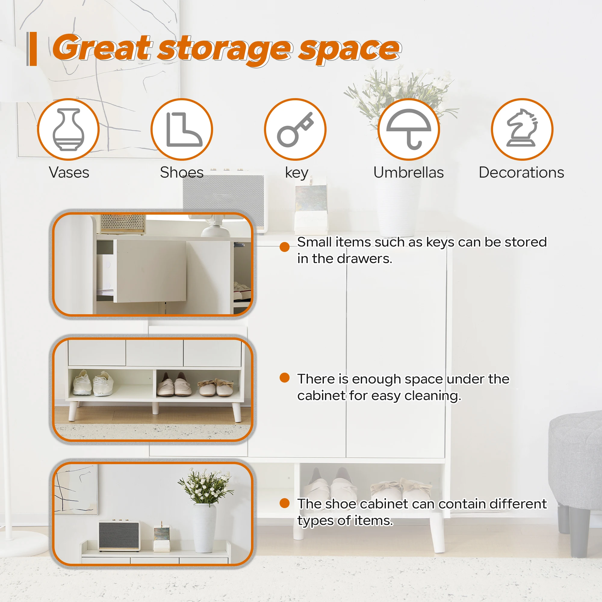 خزانة ملابس، بوفيه، أثاث أحذية مع أرفف قابلة للتعديل، منظم منزلي بسيط، H99xL90xP35 سم