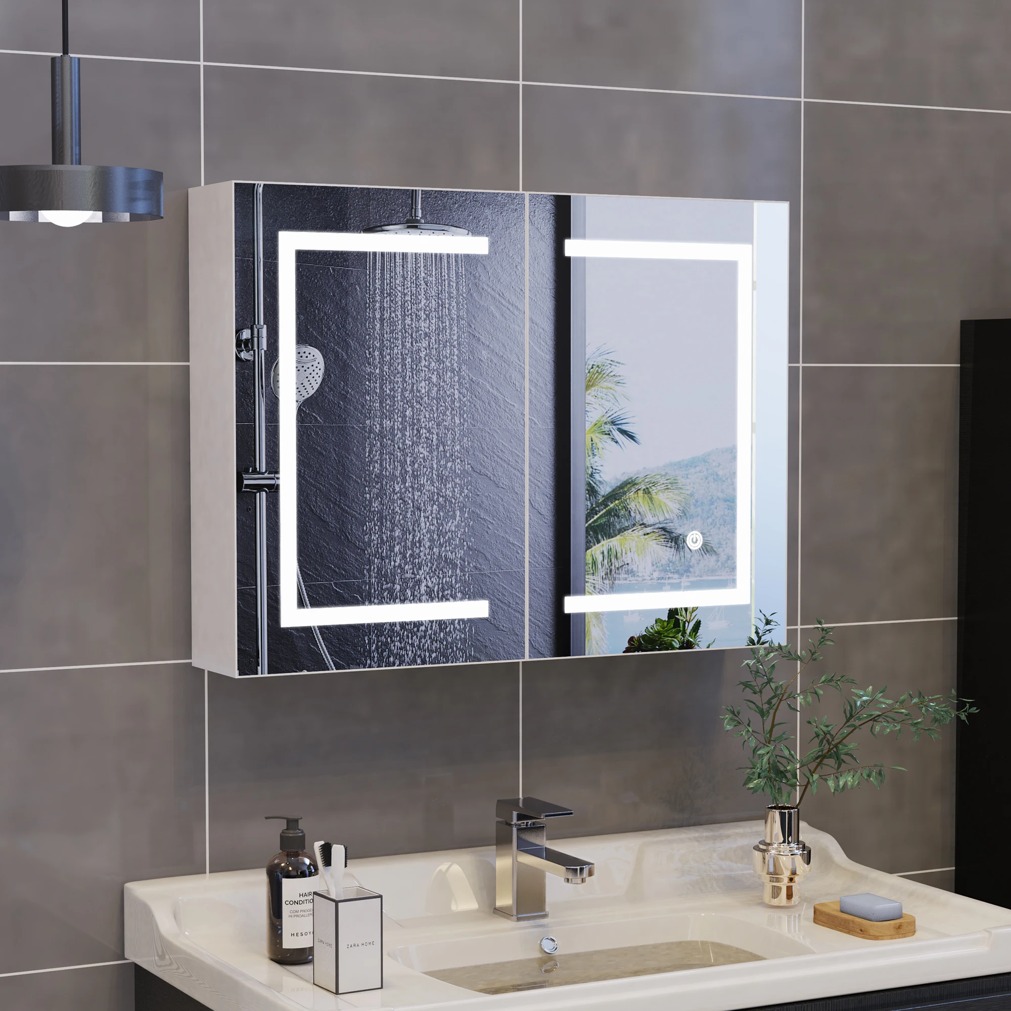 Armoire de toilette antibuée Rosahqnda avec éclairage LED, étagères réglables en hauteur, 3 températures de couleur, armoire