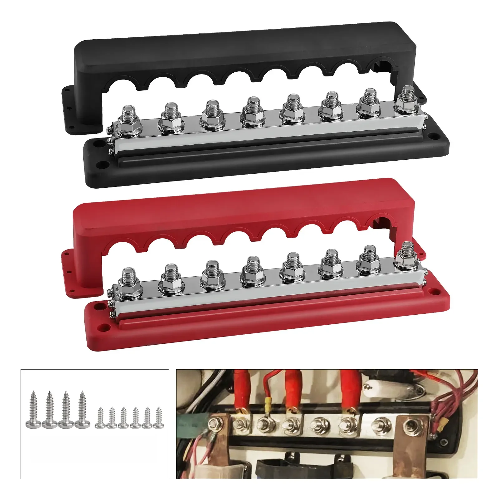 8 Post Stroomverdeelblok M10 Met Cover Zware 24V 600 Amp Rating Bus Bar Paar Voor Auto Rv Voertuigen Vrachtwagenboot - afbeelding 2