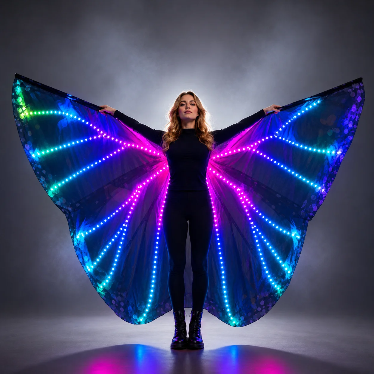 Colorful Belly Dance Performance Costume LED Wings Dance Accessories Girls LED Wings Costume LED Butterfly Wings
