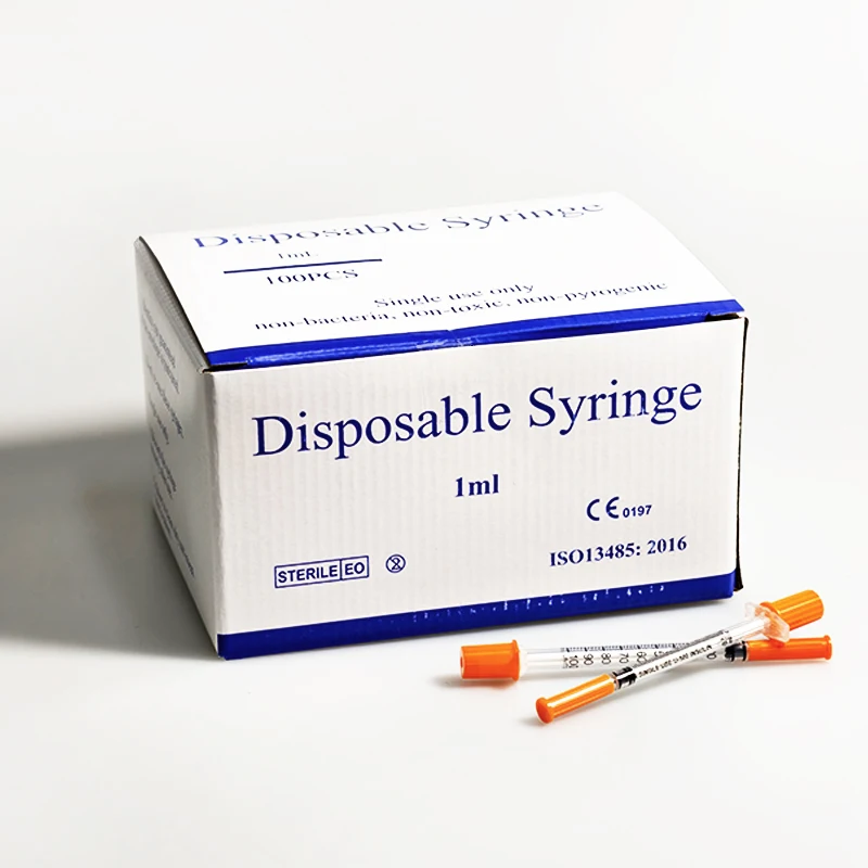 100pcs/box 1ml 30G*8mm Disposable Plastic Veterinary Syringe Orange Cap Sterile Insulin Syringe With Needles For Pet Farm Animal