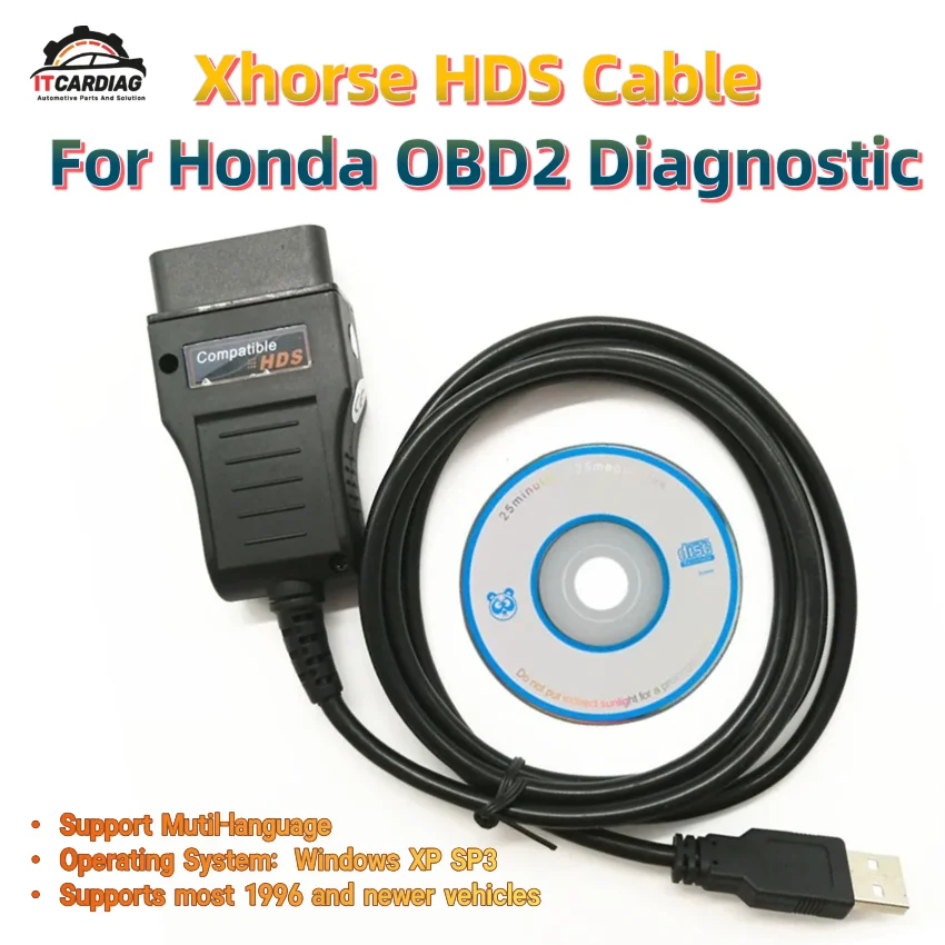 

XHORSE HDS-кабель для диагностического кабеля Hon-da, автоматический кабель OBD2 HDS, многоязычный кабель, поддержка большинства 1996 года и новых транспортных средств