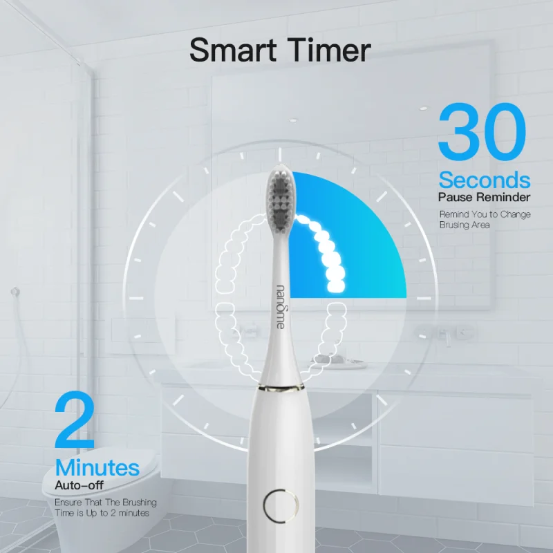 Nandme-Smart Sonic Escova de Dentes Elétrica, IPX7 Impermeável, Micro Vibração, Limpeza Profunda Whitener sem ferir os dentes, NX8000