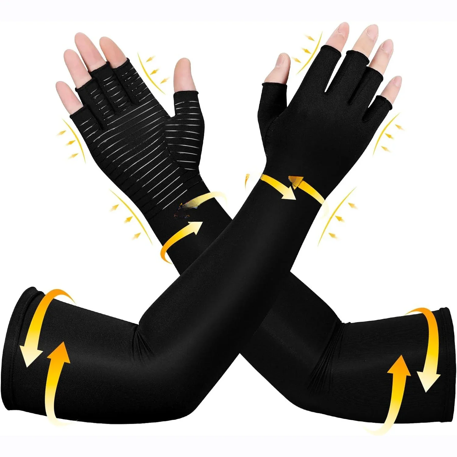 Gants longs d'arthrite à Compression en cuivre, gants de Compression des bras et des mains, manchons de soutien des mains pour le canal carpien, la lymphaté, la douleur des mains