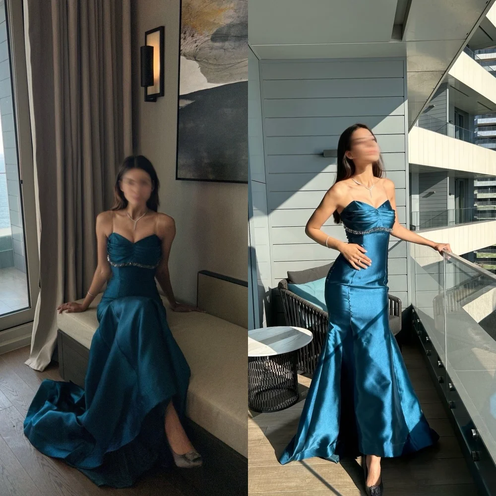 

Customized Mermaid Evening Dress Satin Exquisite Homecoming Dress Court Train and Tassel Evening Dress Sexy Celebrity Gowns