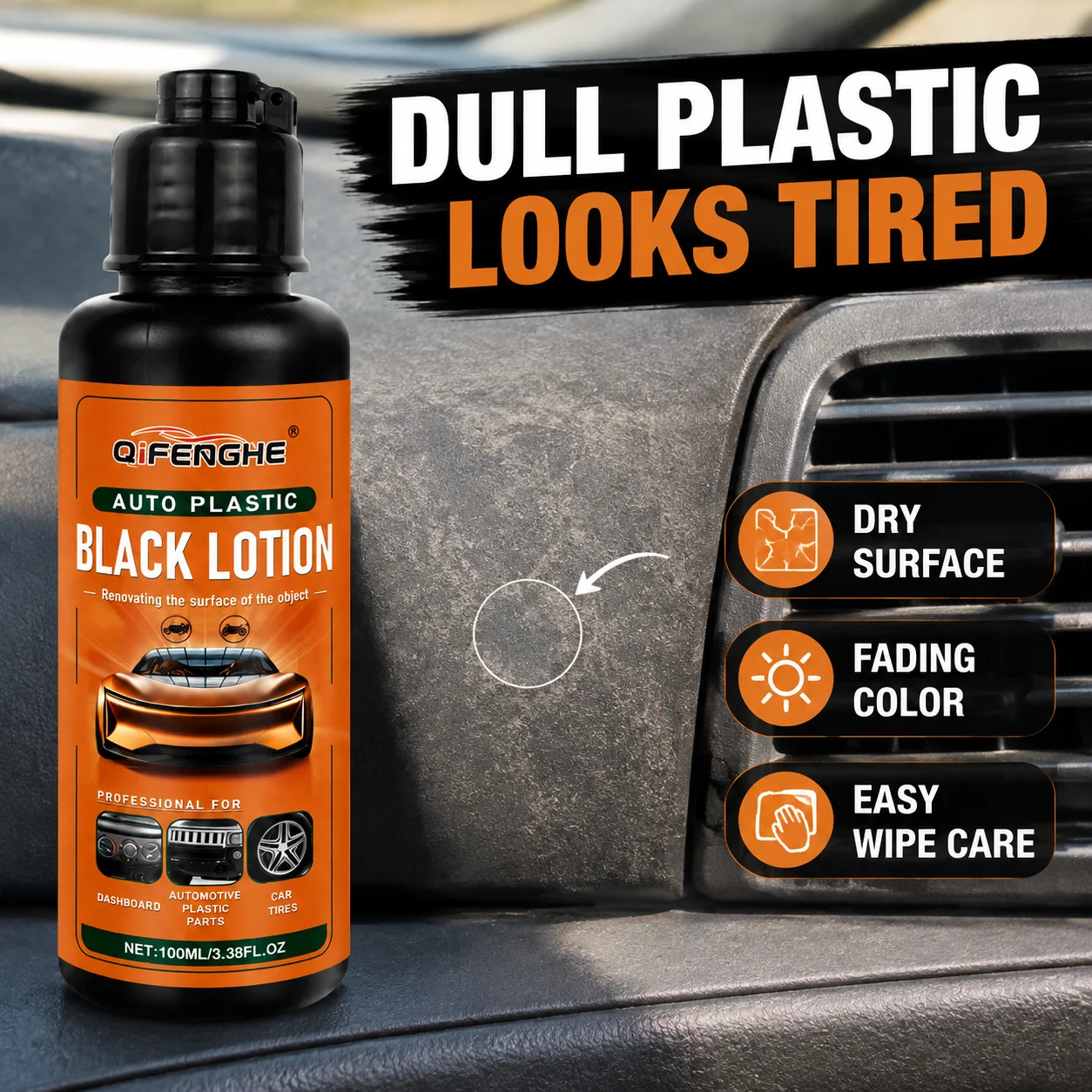 Auto Plastic Black Lotion Car Plastic Parts Refurbish Agent Restore Faded Dashboard Trim Rubber Plastic Coating Renovator 100ML