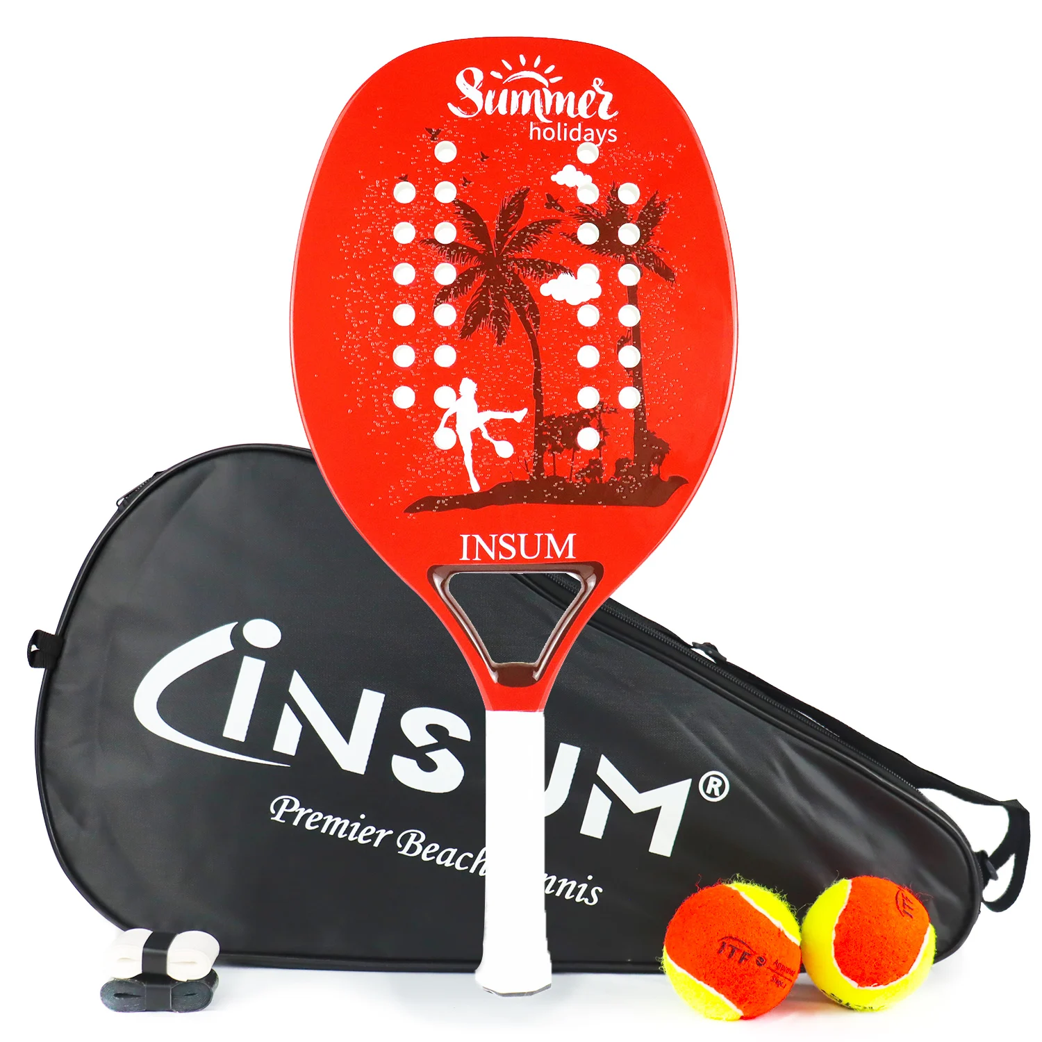 INSUM Training Racket Beach Tennis with Full Carbon Fiber EVA Soft Grip for Beginners Lightweight Raquete Beach Tennis Set