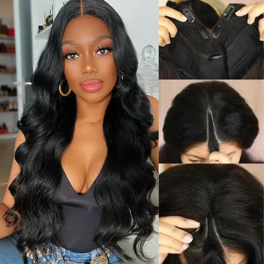 U V Part Wig Human Hair Body Wave Human Hair Wigs No Leave Out No Glue Brazilian Remy V Part Human Hair Wave Wigs for Women