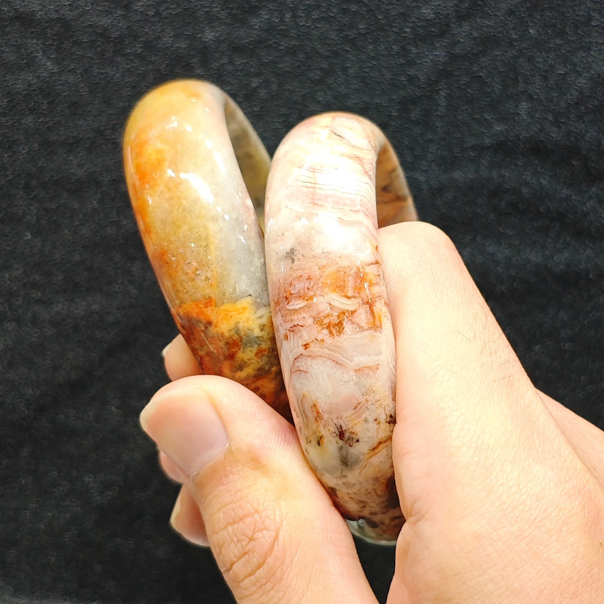 Natural Banded Crazy Agate Gemstone Bangle Smooth Round Inner Ring Bracelet Vintage Mineral Jewelry Supply Material