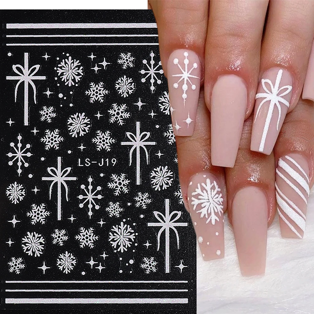 3D Reflecterende Nail Sticker Sneeuwvlokken Kerst Decoratie 2022 Suagr Coating Effect Shiny Glitter Sliders Harten Decal NLLS-J19