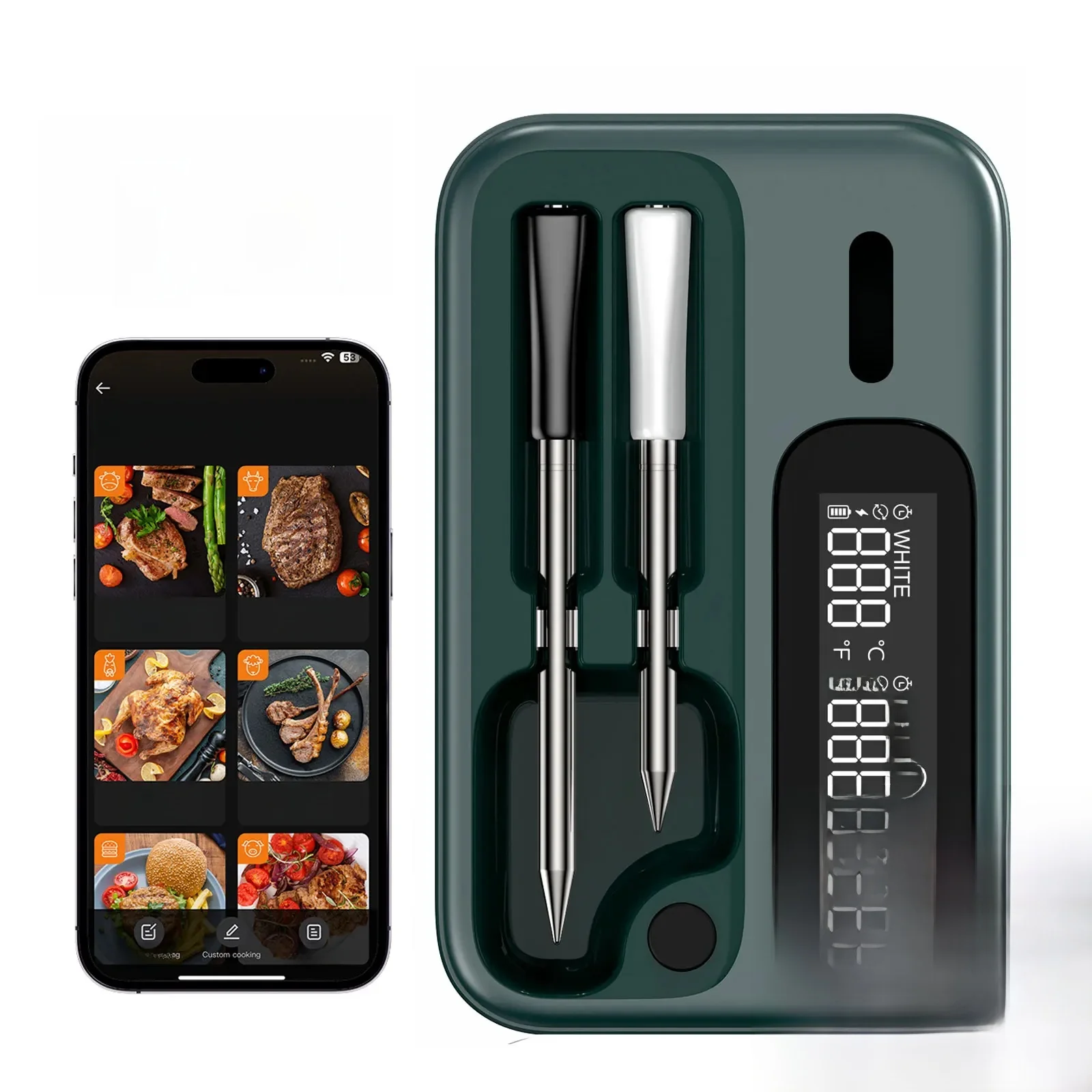 Slimme rundvleesthermometer Draadloze Bluetooth-BBQ-thermometer met lange en korte sondes Precisie voedseltemperatuurmeter voor koken - afbeelding 2