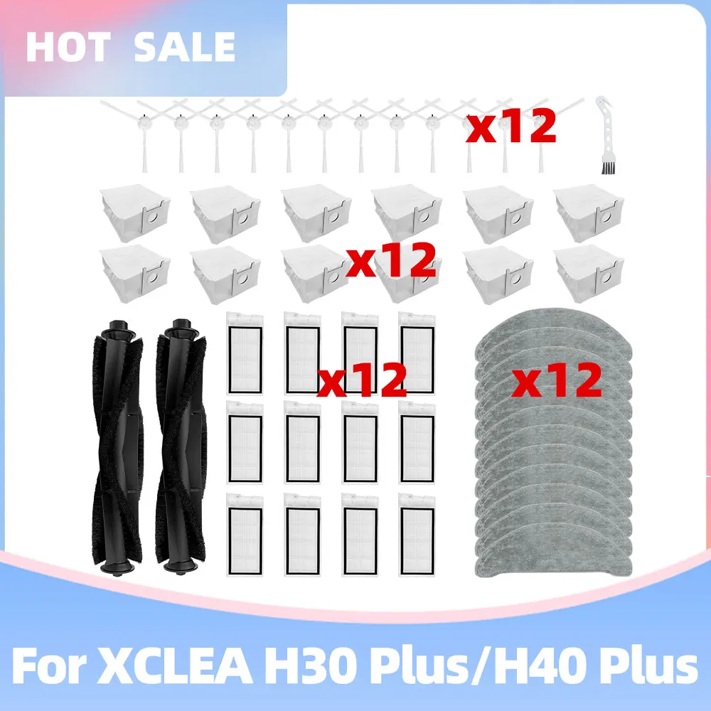 

For XCLEA H30 Plus/ H40 Plus Robot Vacuum Cleaner Main Side Brush Hepa Filter Mop Cloths Dust Bags Accessories Replacement Parts