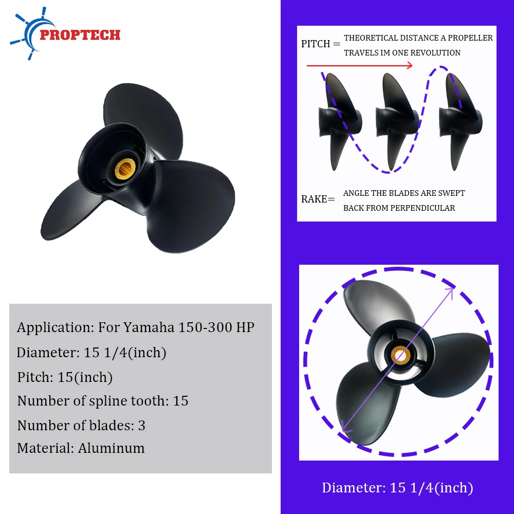 Outboard Propeller For Yamaha 150-300hp 15 1/4*15 Boat Motor Aluminum Alloy Screw 3 Blade 15 Spline Ship Marine Engine Part