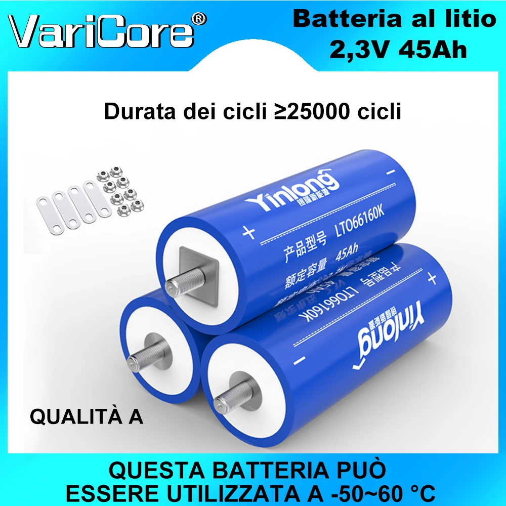 12PCS VariCore LTO VC66160 Cella batteria titanato di litio 2,3V 45Ah scarica 10C Grado A resistente basse temperature ricarica rapida DIY 12V 24V 48V per camper moto accumulo solare Magazzino UE