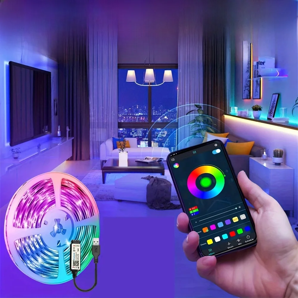 5V 5050 LED Strip Lights Dekoracja pokoju Dom 30LEDs/m RGB Tape Festoon Podświetlenie Inteligentne lampki świąteczne Bluetooth App Control — zdjęcie 2