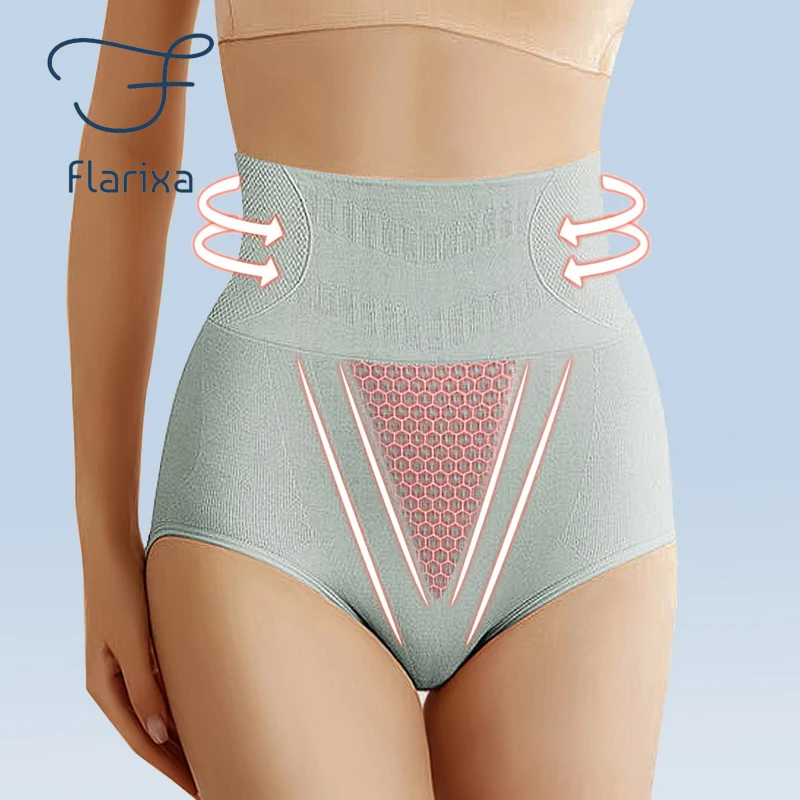 Flarixa-bragas sin costuras de cintura alta para mujer, ropa interior Sexy de algodón antibacteriano, con forro para el vientre plano, 3 uds.