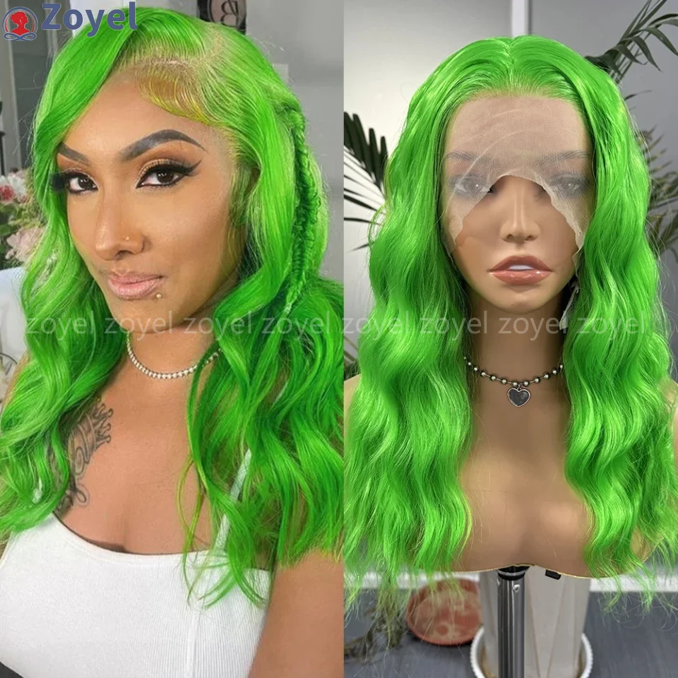 Green Wig Loose Curly Lace Bob Wave Long Synthetic Frontal Lace Wigs for Women Grass Green Short Bob Wig Natural Wave Wig Cospla