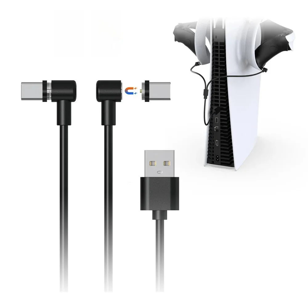Câble de chargement magnétique VR pour contrôleur PS VR2, ligne de chargeur rapide 2 en 1, câbles coudés USB vers Type C pour accessoires PS5/PSVR2