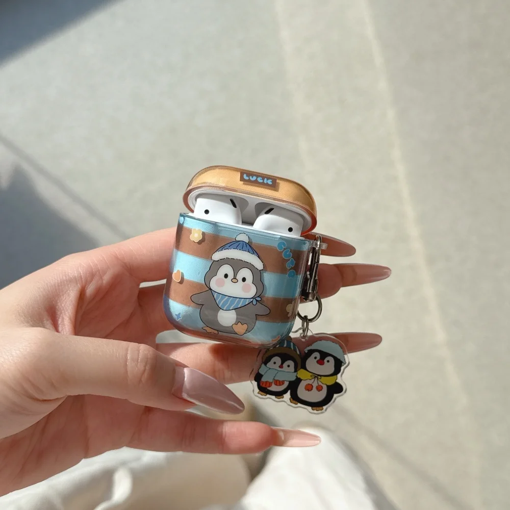 

Korean version INS cute bib penguin headphone protective case, suitable for AirPods 4/3/2 Pro/2/4, shockproof protective case