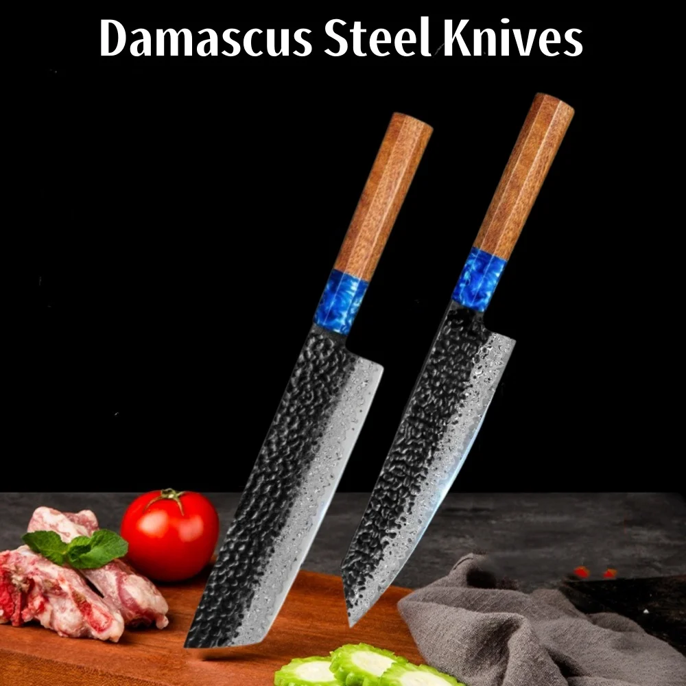 2-Piece Set Of Knives, 8.1-Inch Chef's Knife And A 7-Inch Kitchen Knife, Damascus Steel Knife. V10 Steel Core High Precision Ste