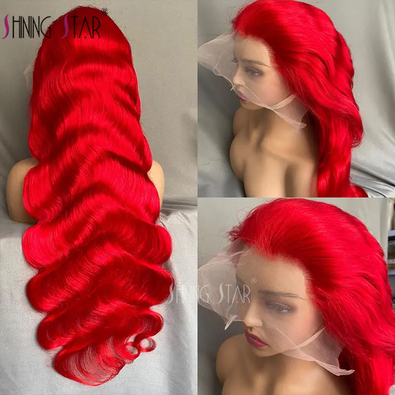 Onda do corpo vermelho quente 13x4 frente do laço perucas de cabelo humano brasileiro transparente laço frontal perucas de cabelo humano para preto peruca encaracolado