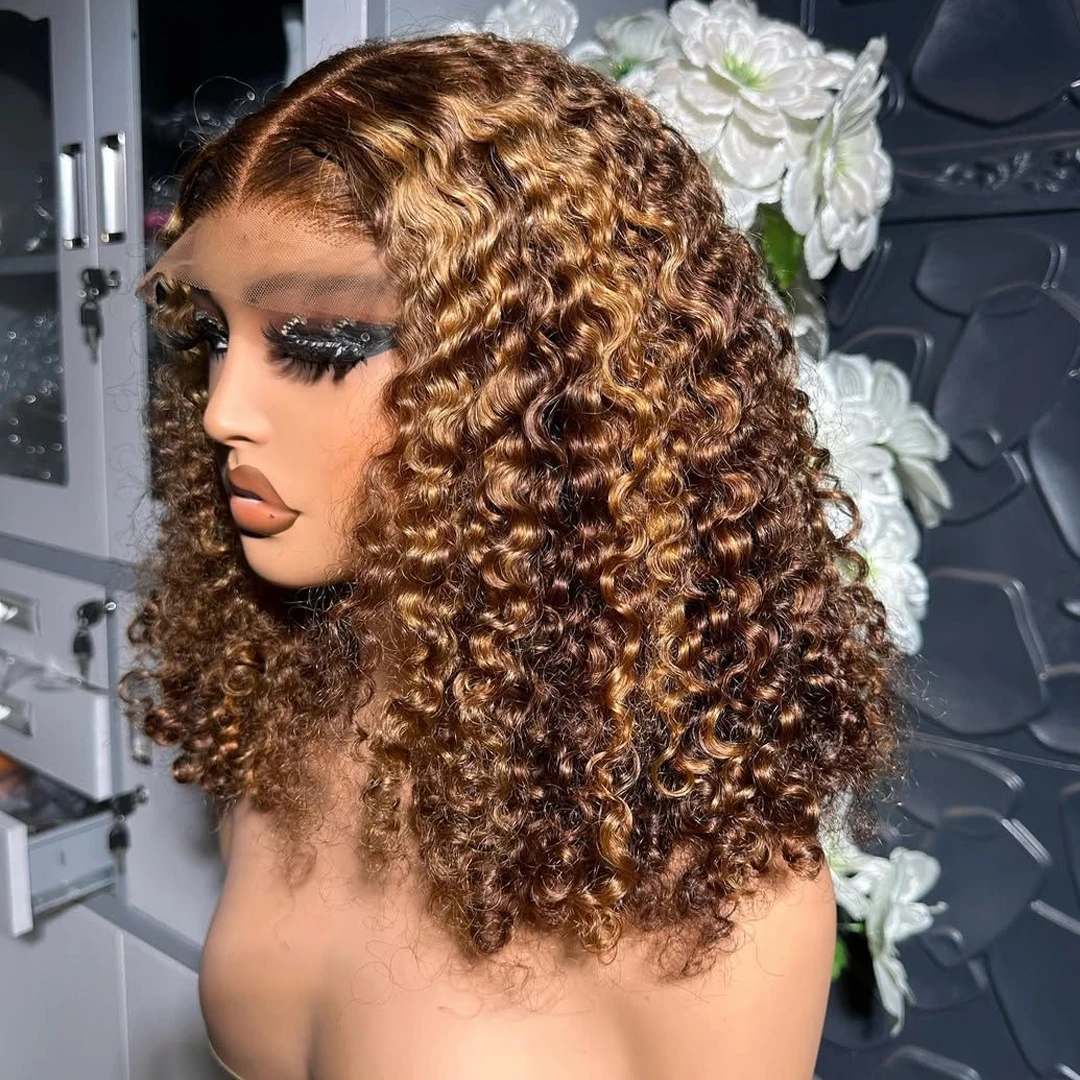 

Короткий кудрявый парик-боб с прозрачной кружевной основой 13x4, парик с глубокой волной, 100% натуральные человеческие волосы, парик-боб для женщин