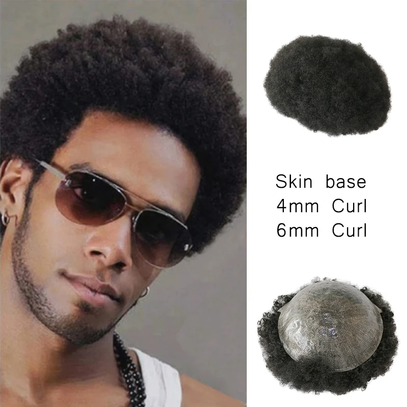 

Skin Men Toupee 4mm 6mm Afo Curly Indian Human Hair Durable Male Wig Hair Replacement Unit