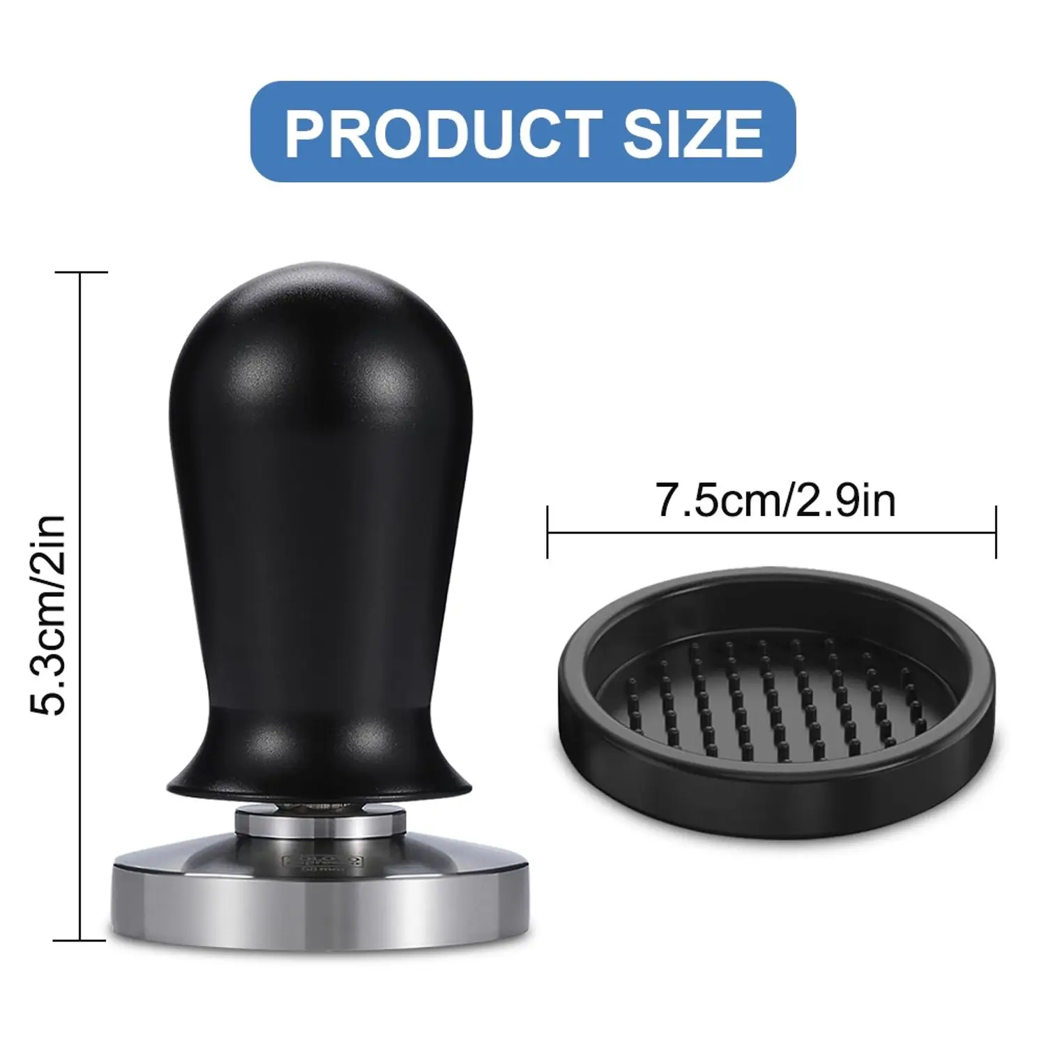 53 mm Calibrated Espresso Tamper, Espresso Stamp Press, Aluminum Alloy Spring Loaded Handle Stainless Steel Flat Base For Portaf