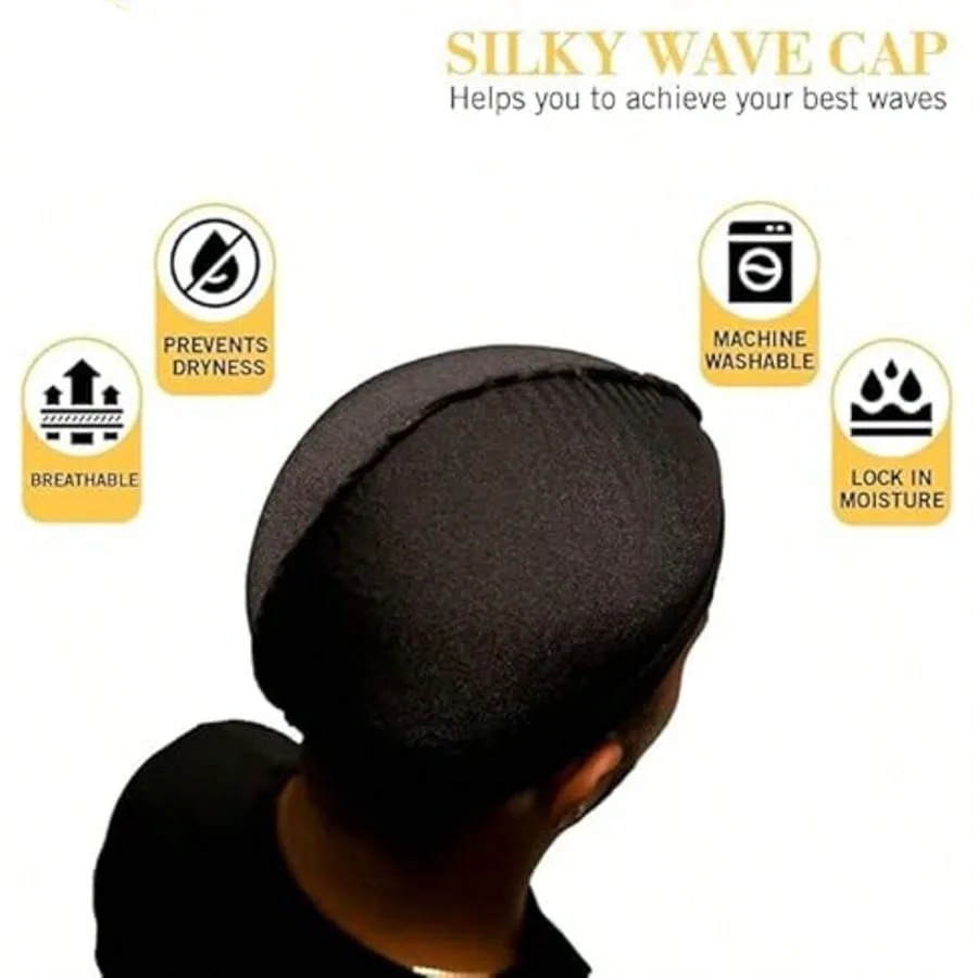 Headwear Silky Wave Cap for 360, 540 & 720 Waves, Soft Breathable Durag Skull Cap Beanie for Men/Women