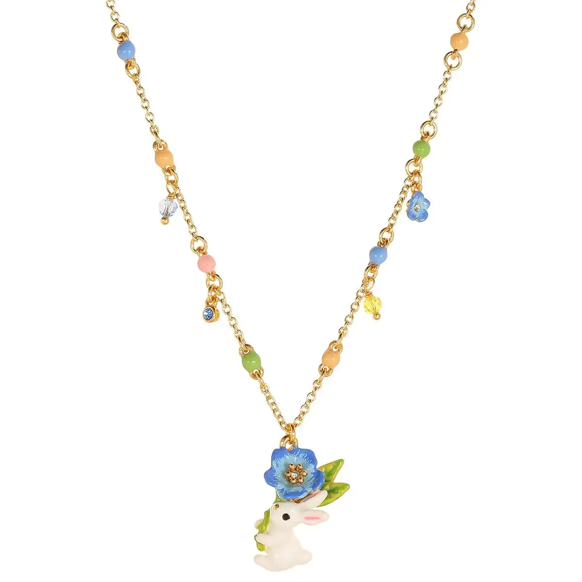 Arlea White Rabbit Blue Flower Necklace 2024 New Fashion Handmade Enamel Necklace Light Luxury Clavicle Chain Accessory jewelry