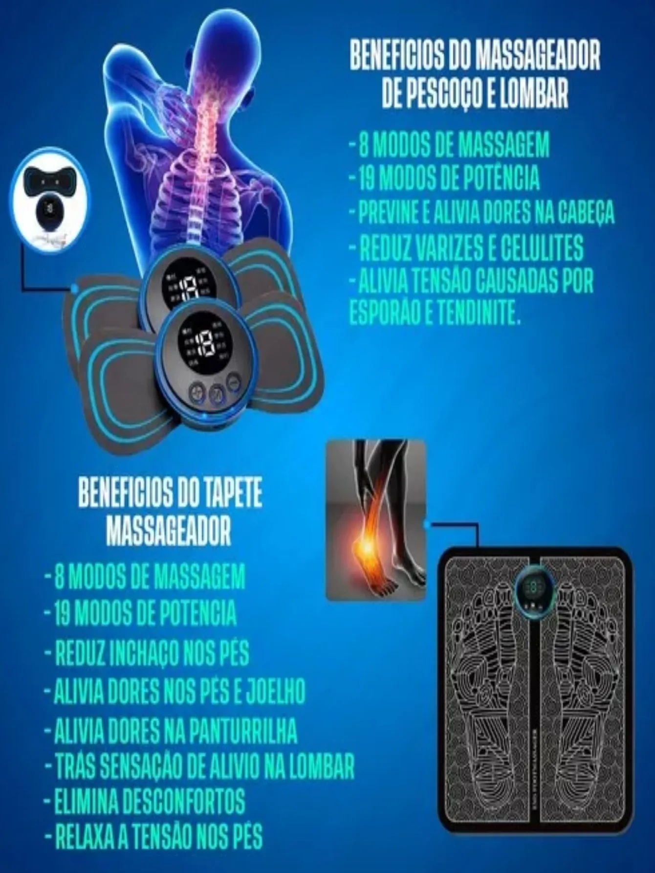 Kit Massageador Elétrico, Massageador Cervical, Alivia Dores No Corpo