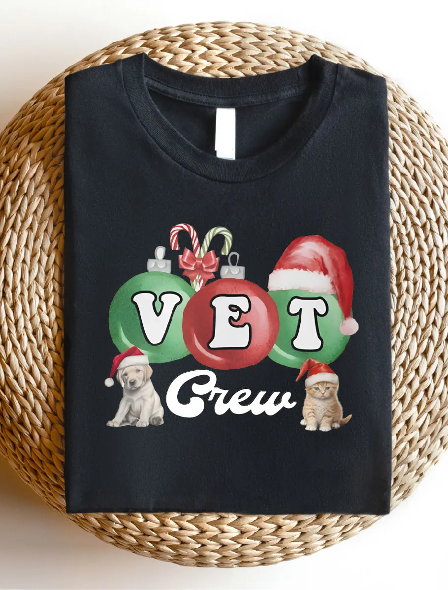 Vet Crew Christmas Shirt Christmas Vet Tech T-Shirt, Veterinary Office Tee, Christmas Veterinary Medicine Short Sleeve Shirts