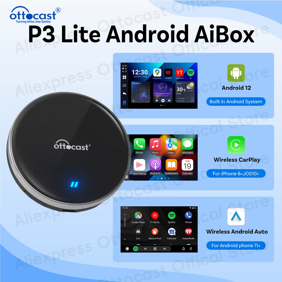 OTTOCAST P3 Lite CarPlay AI Box for Android 12