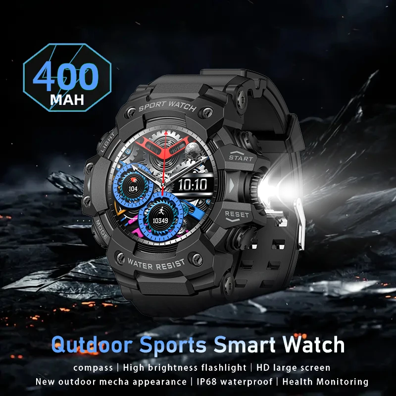 

2025 Новые военные спортивные умные часы для фитнеса, мужские уличные компасы, мониторинг здоровья BT Call, водонепроницаемые умные часы для iOS Android