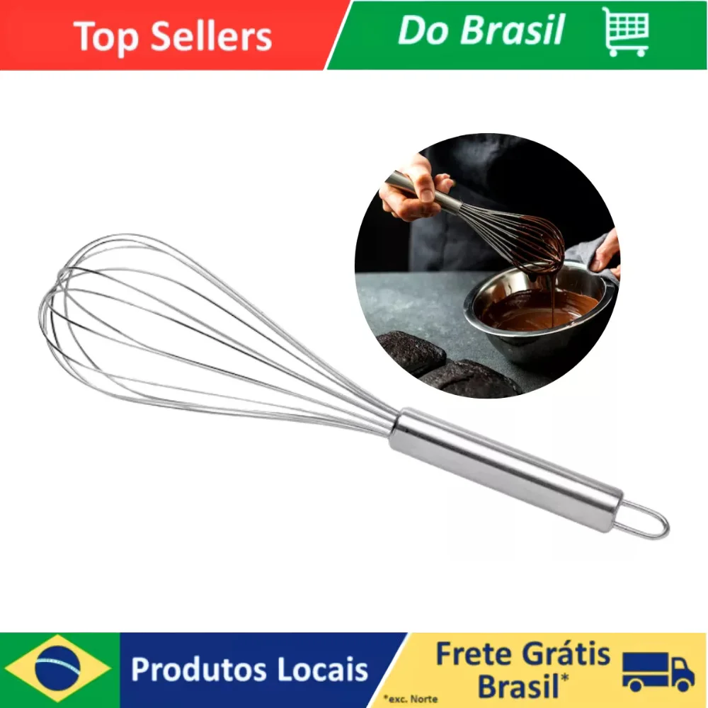 Batedor Manual de Claras e Ovos em Inox, Acessório Utensílio de Cozinha