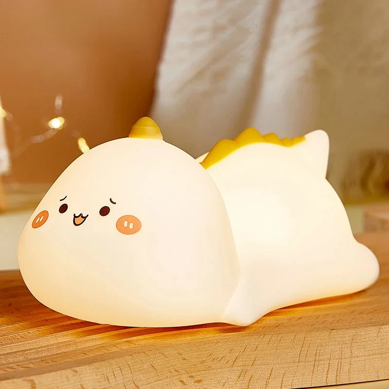 Dinosaur Night Light,Cute Animal Squishy Silicone Touch Lamp,Timer Dimmable Rechargeable LED Nightlight,for Kids Baby Girls