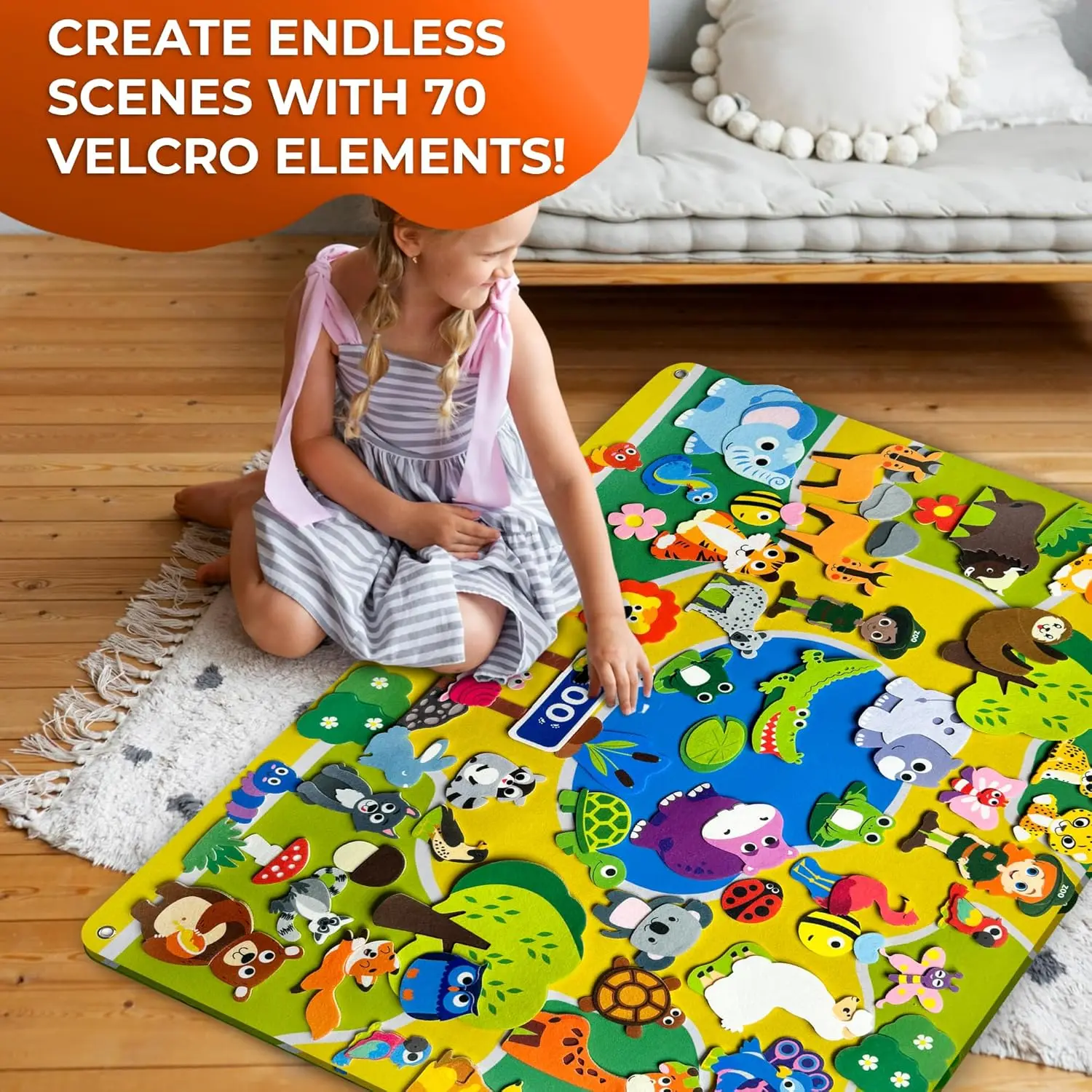 Montessori Busy Board for Toddler,Felt Sensory Story Board for Kids Touch Development Interactive Preschool Early Learning Toys