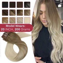 Moresoo Clip in Hair Extensions 100% Real Remy Human Hair Brazilian Silky Straight Hair Extension Balayage Blonde Hair Extension