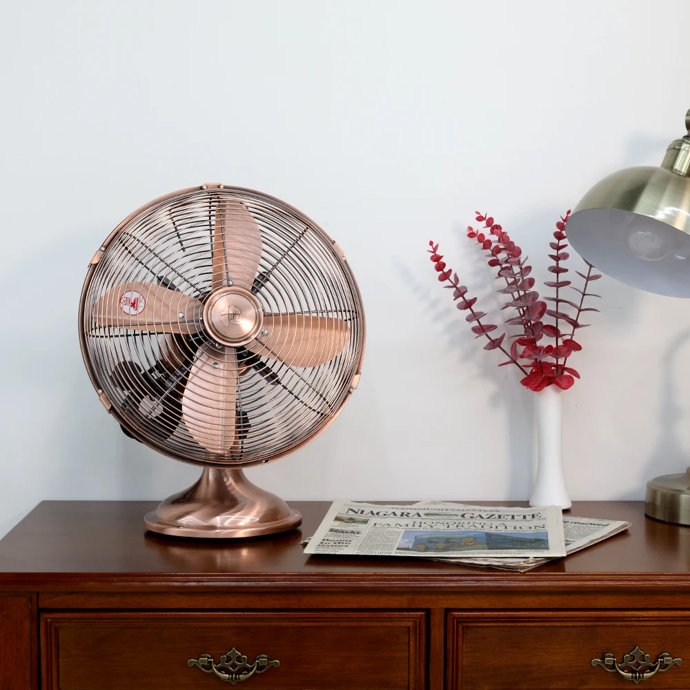 مروحة رينا المعدنية Rf-3121 مروحة داخلية عتيقة لسطح الطاولة برونزية كلاسيكية