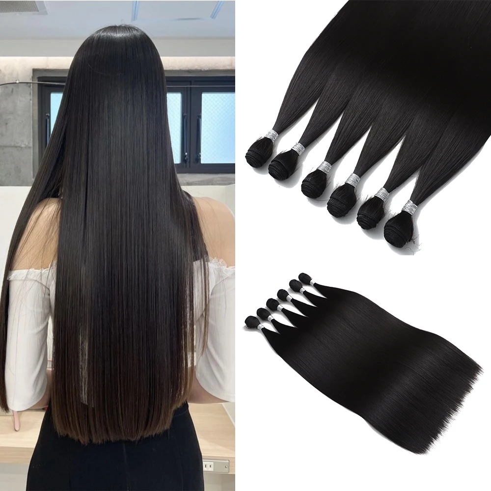 Extensiones de cabello liso para mujer, mechones de pelo sintético marrón de 22/26/30 pulgadas, pelo largo y liso dorado resistente al calor