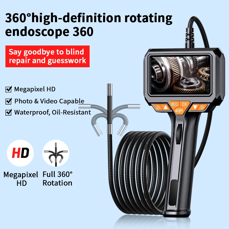4.3-inch screen 360°rotating industrial endoscope 6mm single and HD lens car repair carbon deposit sewer waterproof