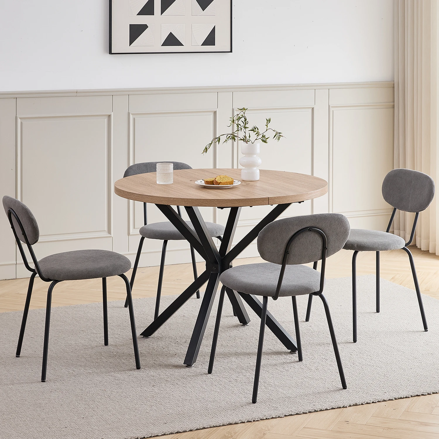 Set aus 4/6 nordischen Esszimmerstühlen mit Eisenbeinen, gepolstert, schlicht, hochwertig, stapelbar für Wohnzimmer/Wartezimmer/Bar/Restaurant – Detail 12