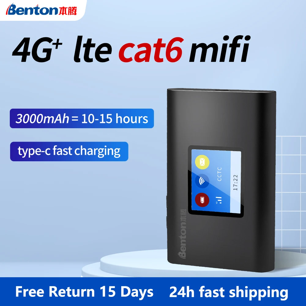 Benton ปลดล็อก Cat 6 4G + Lte Router แบบพกพาไร้สาย300Mbps Wifi Pocket Mifi Hotspot ประเภท C 3000MAh ซิมการ์ด