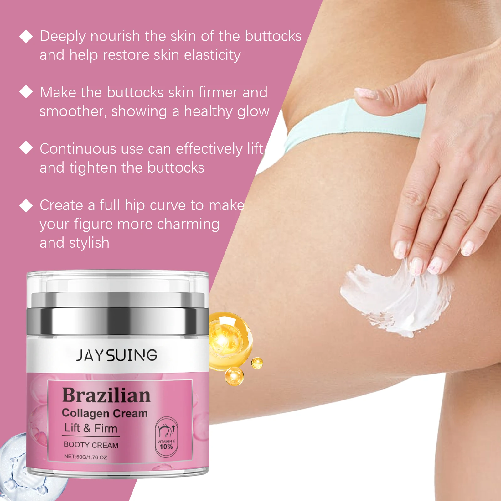 Jaysuing Collageen Butt Verstevigende Crème Huidverstrakking Lifting Fleuren Niet Kleverig Snel Absorberend Lichaam Voedend Dagelijkse Verzorging 50g
