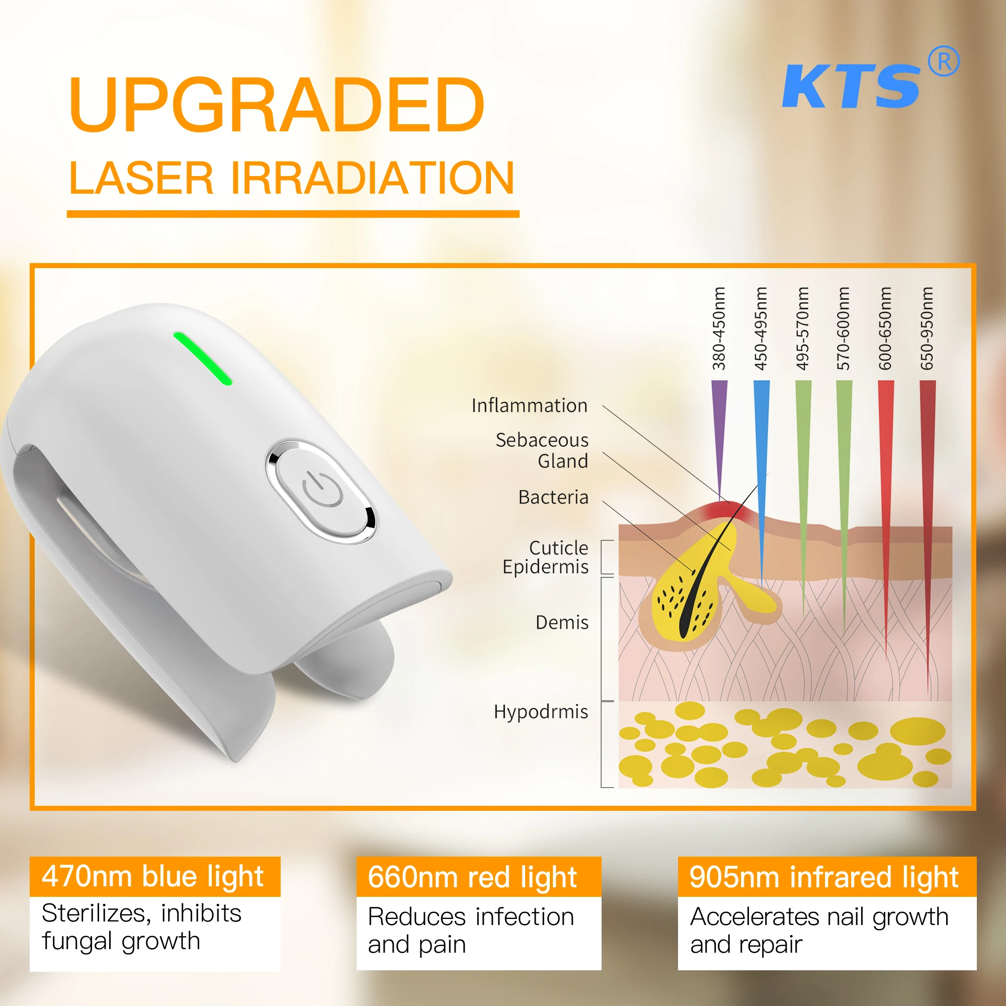 Laser Nail Fungus Treatment Device 905nm Infrared 470nm Blue Light Nail Care Therapy Laser Device Anti Fungus Infection Toe Care