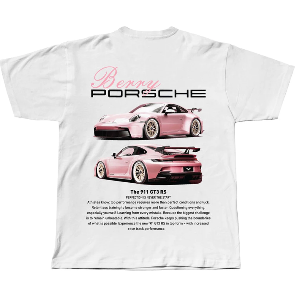 White Porsche 911 3D printed T-shirt unisex's hip-hop retro short-sleeved T-shirt printed large size trend high-end and light