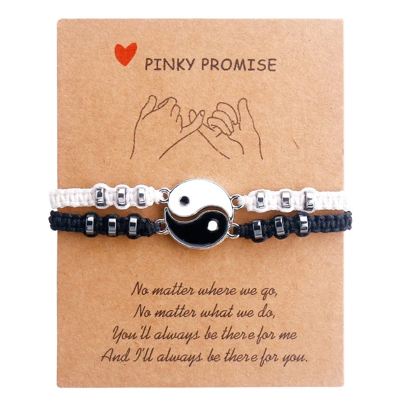 

Yin Yang Bird Couple Bracelets – Adjustable Black & White Cord Friendship Bracelets for Lovers