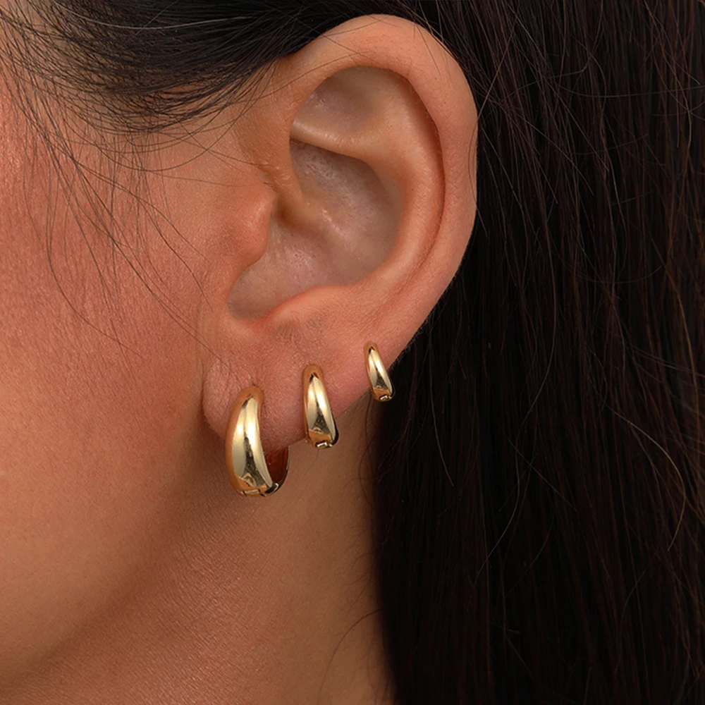 3-4 Pairs Minimalist Chic Invisible Huggie Gold Plated Copper Hoop Earrings for Women Simple Glossy Tiny Stackable Ear Jewelry image 5