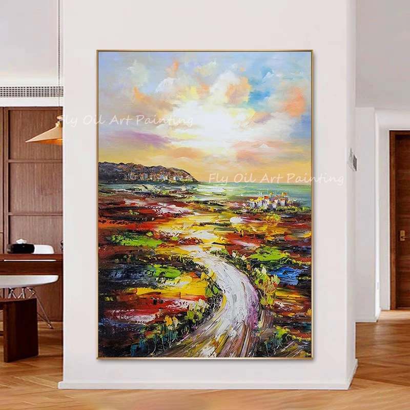 

Colorful Large Size 100% Handmade ocean seaside picture beautiful scenery landscape Oil Painting Porch Aisle Decoration