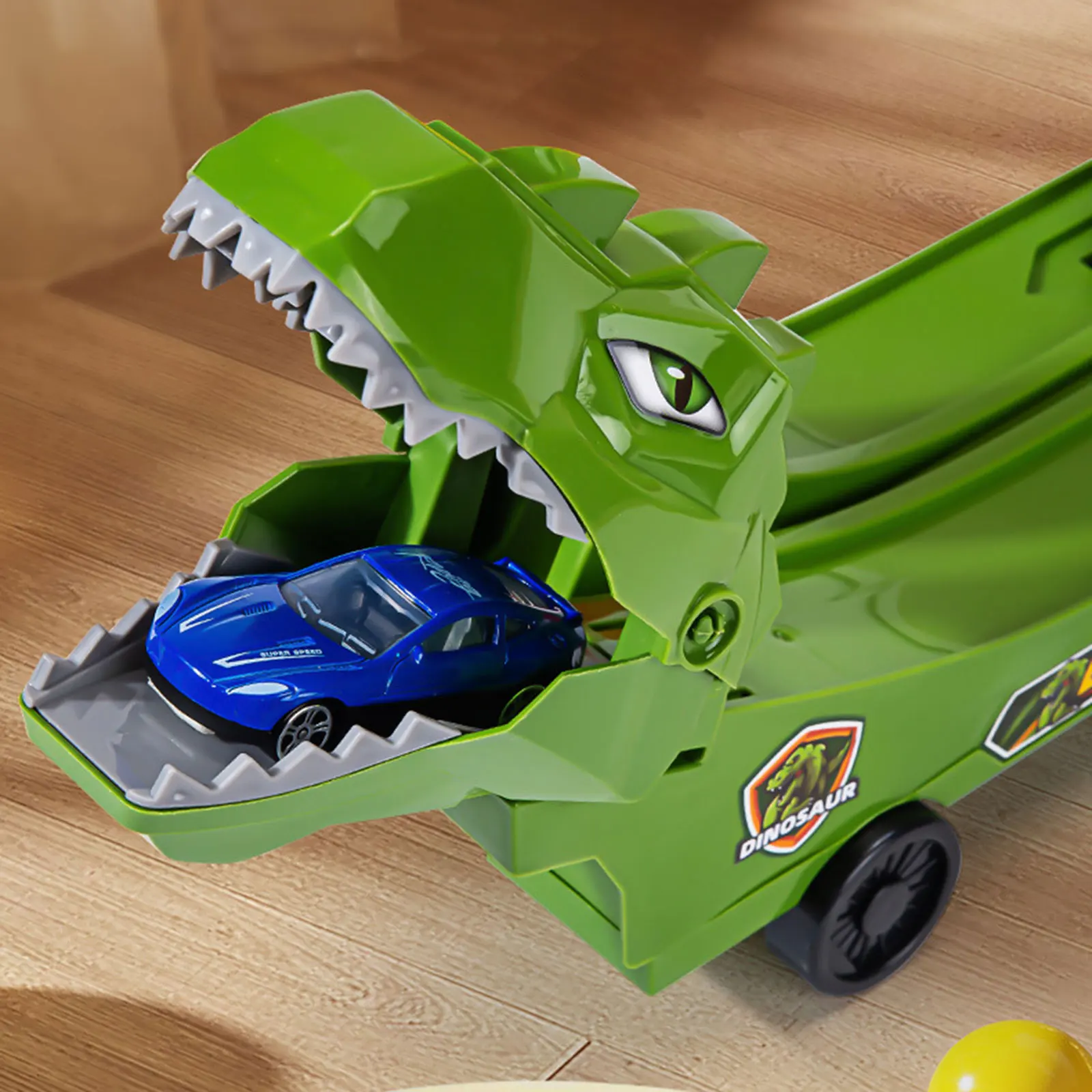 Juego de rampa de coche de carreras de juguete de pista de dinosaurio Flexible, juego de juguetes de coche transformador, rotación de 360 grados, juguete interactivo de empuje y Go, 5 uds.